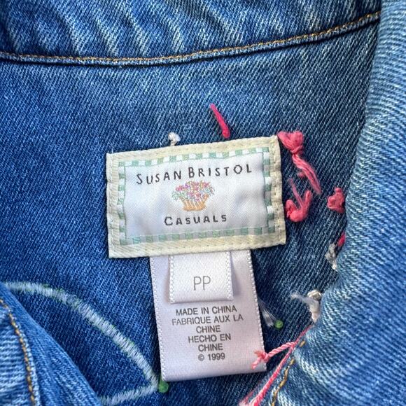 Vtg 1990s Susan Bristol Casuals Blue Jean Denim Vest Size PS Embroidered Flowers - Picture 3 of 8